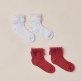 Ruffle Socks (Ruby-Silver Shimmer)