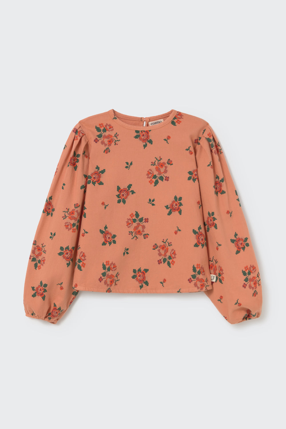 Cross Stitch Floral Flannel Blouse (Pink Sienna)