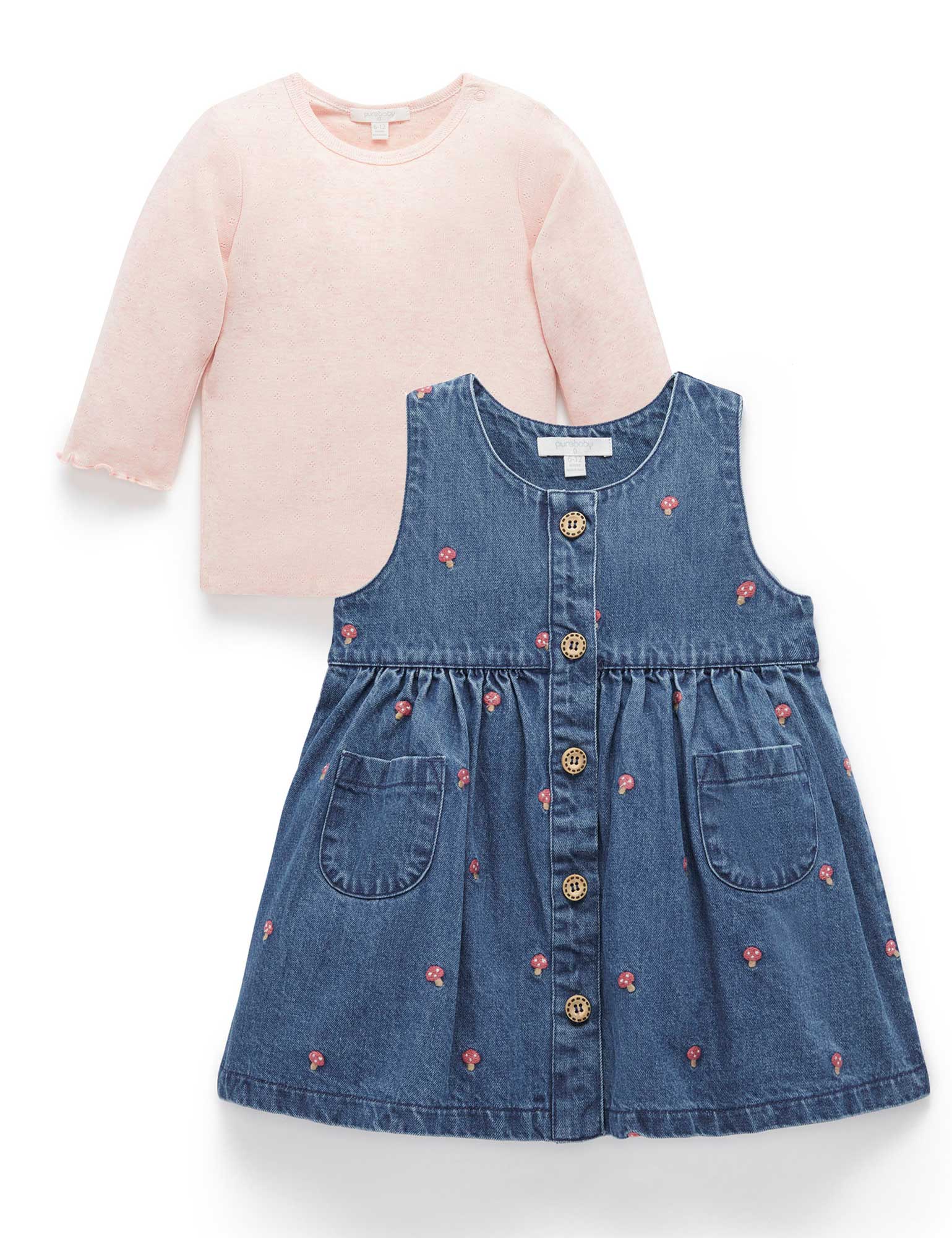 Embroidered Pinnie & Top Set (Toadstool Broderie)