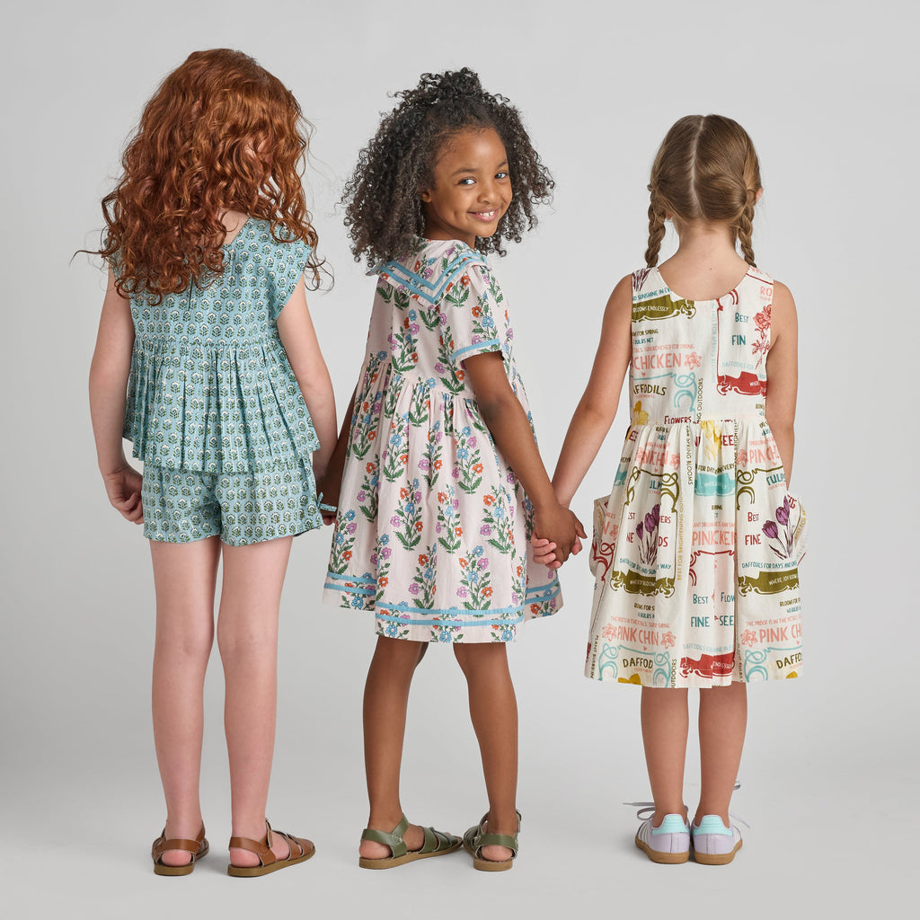 Girls Elowen Dress (Pink Dewdrop Block Print)