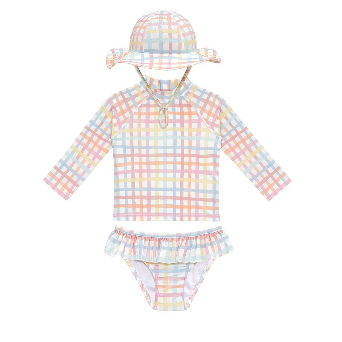 3-Piece Girls Swim Set (Rainbow Gingham)