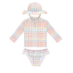3-Piece Girls Swim Set (Rainbow Gingham)