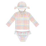3-Piece Girls Swim Set (Rainbow Gingham)