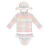3-Piece Girls Swim Set (Rainbow Gingham)