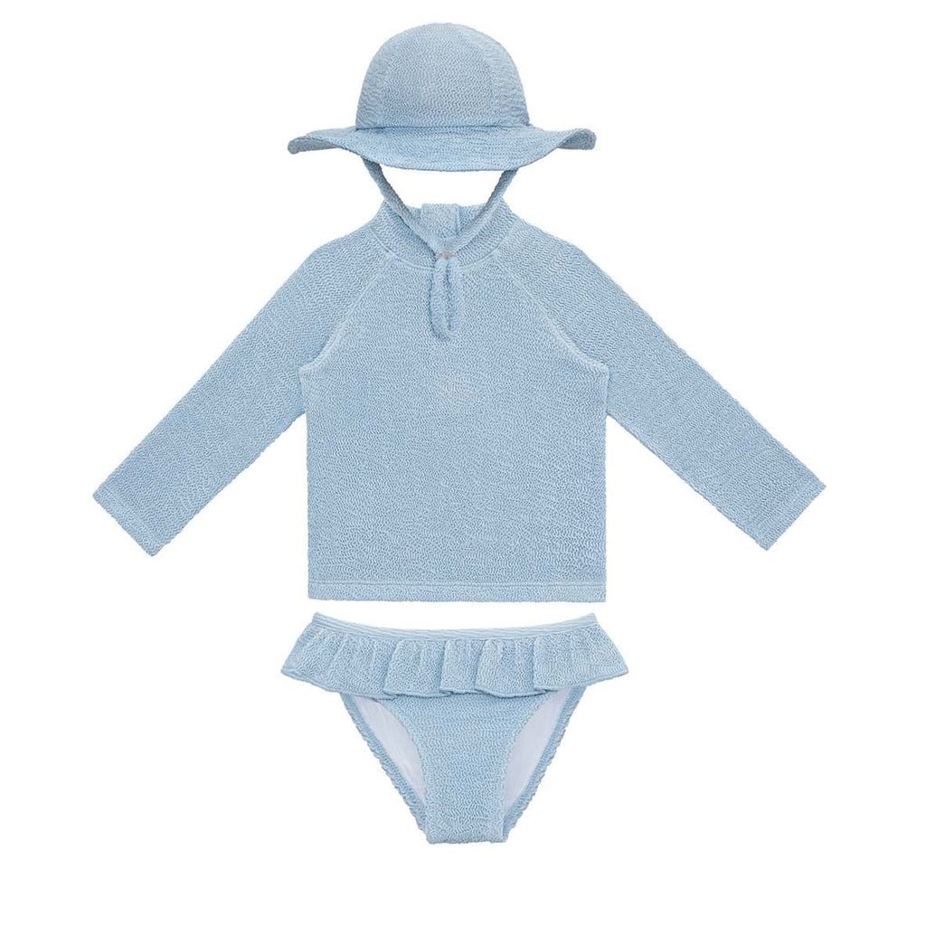 Crinkle 3- Piece Girls Swim Set (Pure Blue)
