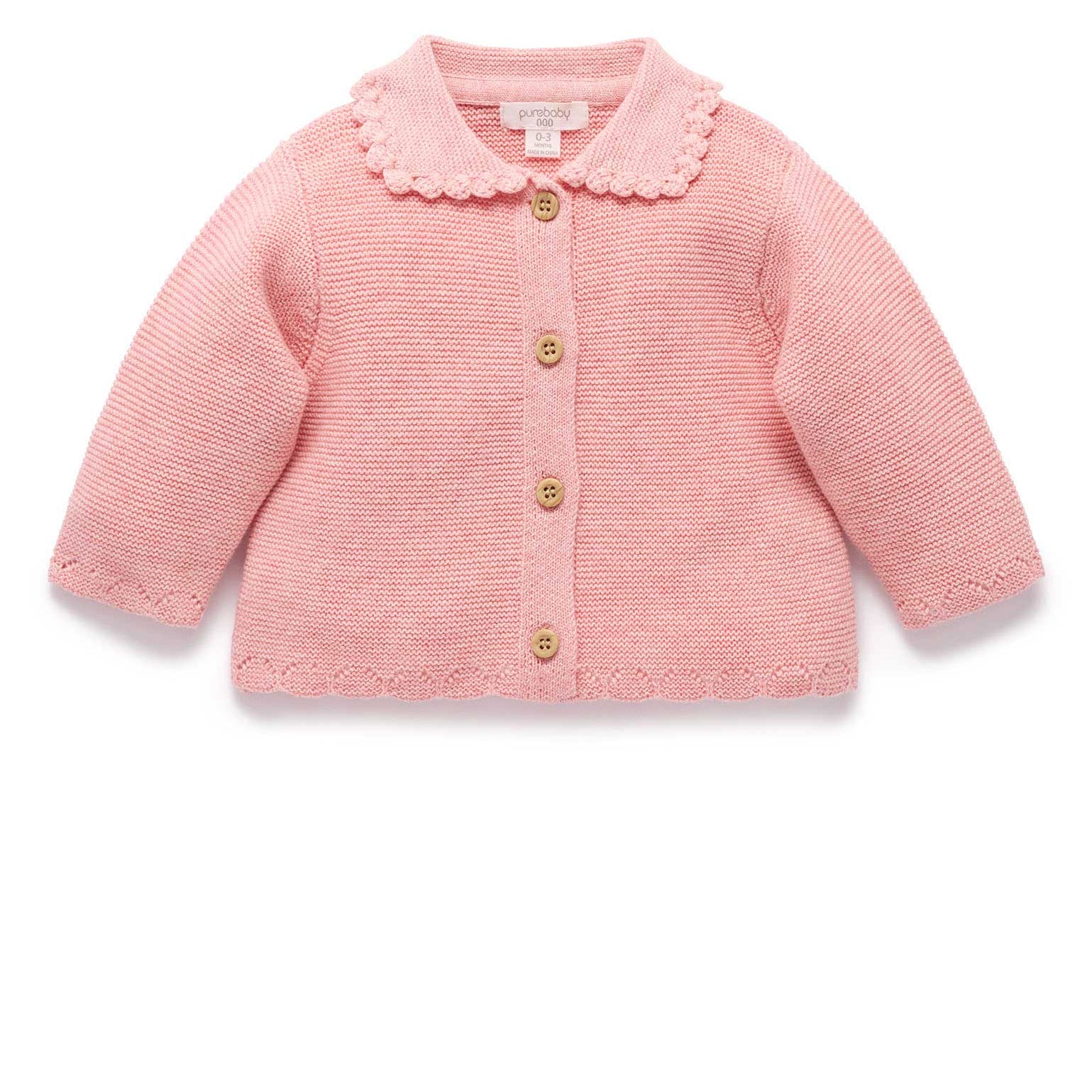 Crochet Collar Cardigan (Blush Melange)