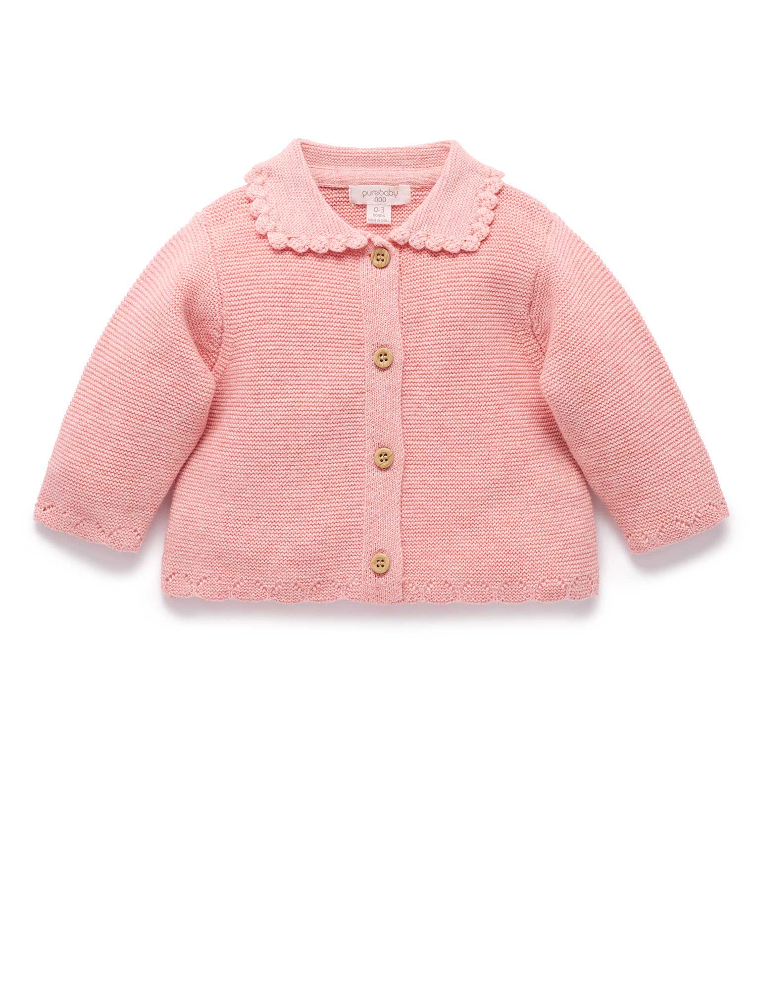 Crochet Collar Cardigan (Blush Melange)