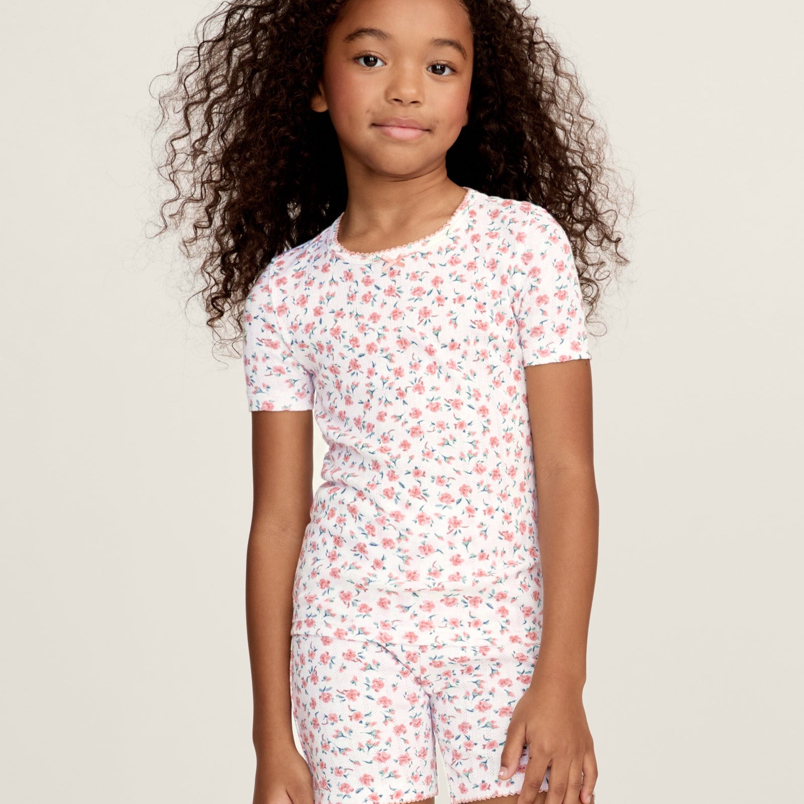 Children's Pointelle Pajama Short Set (Pink Floral)