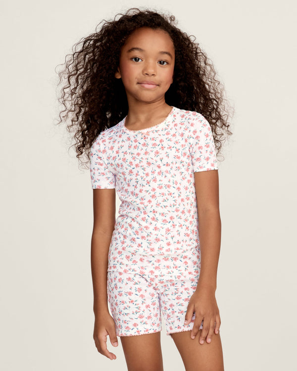 Children's Pointelle Pajama Short Set (Pink Floral)