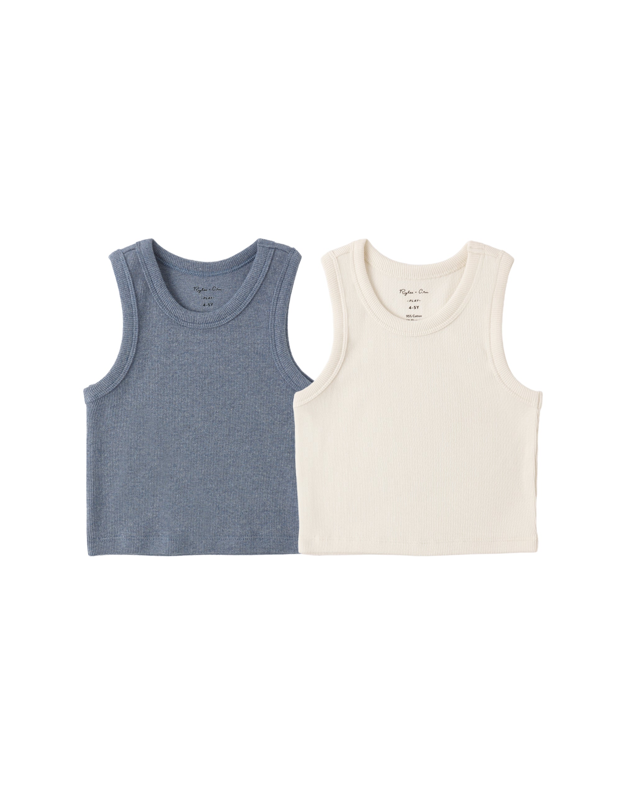 Ribbed Tank Set (Natural, Heathered Marine)