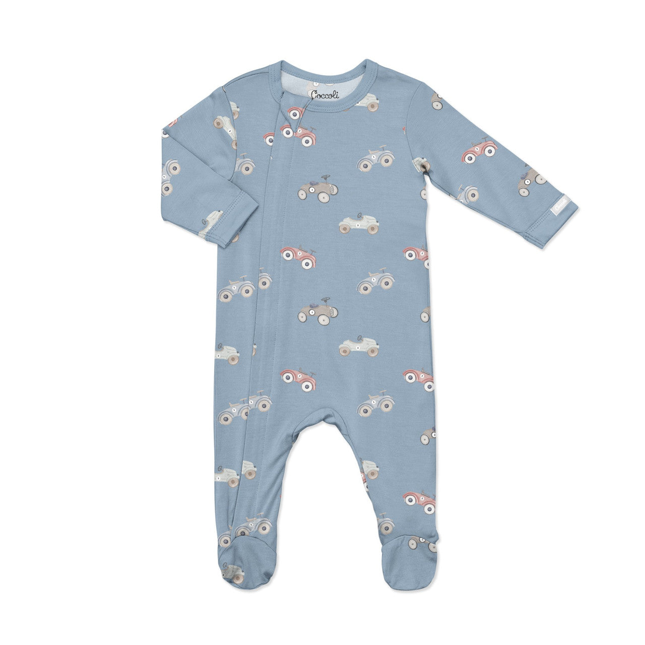 Zipper Footie (Cars on Steel Blue)