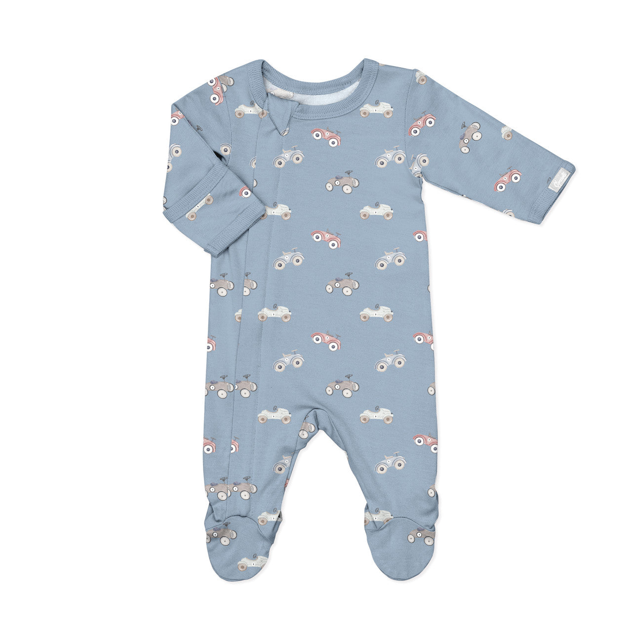 Zipper Footie (Cars on Steel Blue)