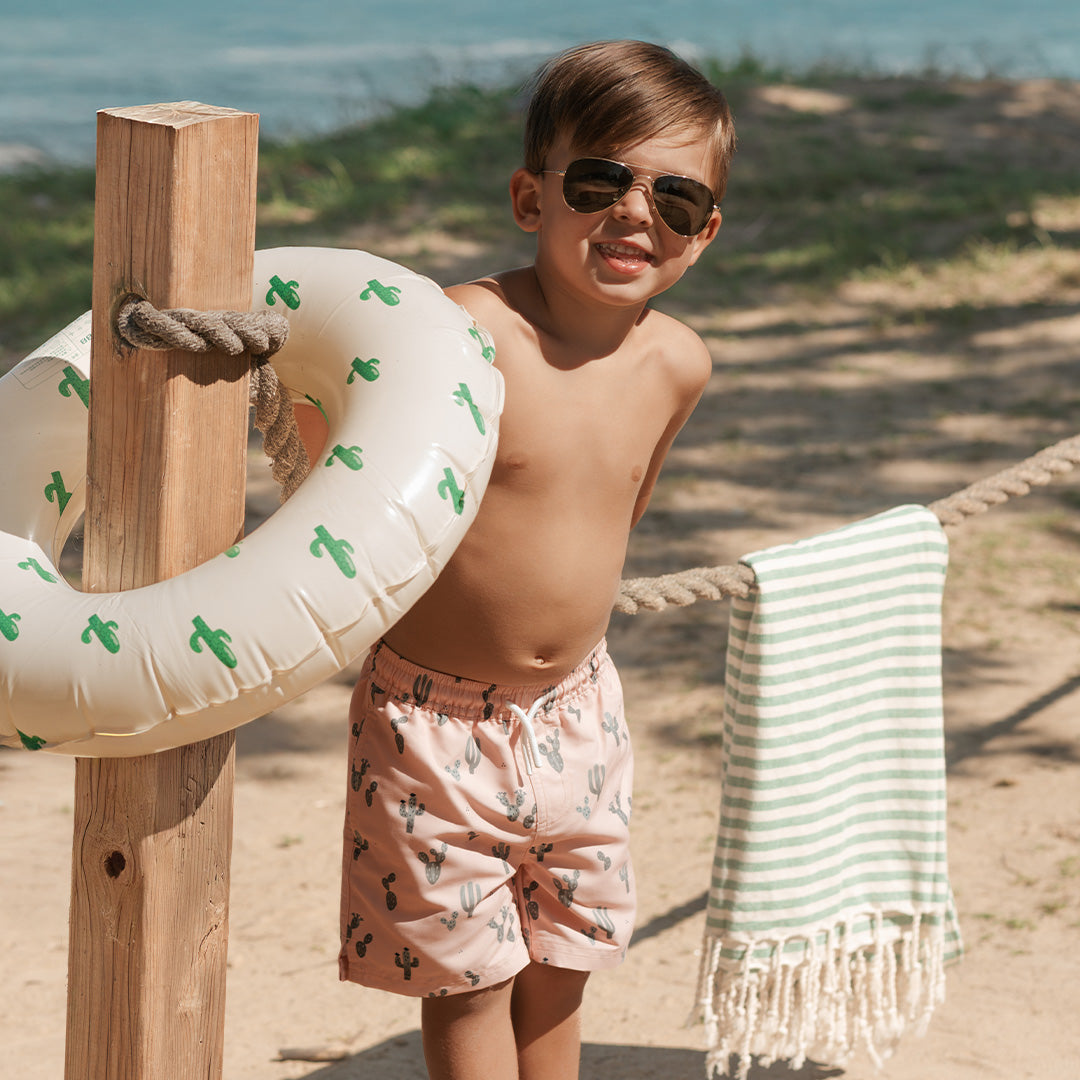 Cactus Print on Coral Swim Trunks
