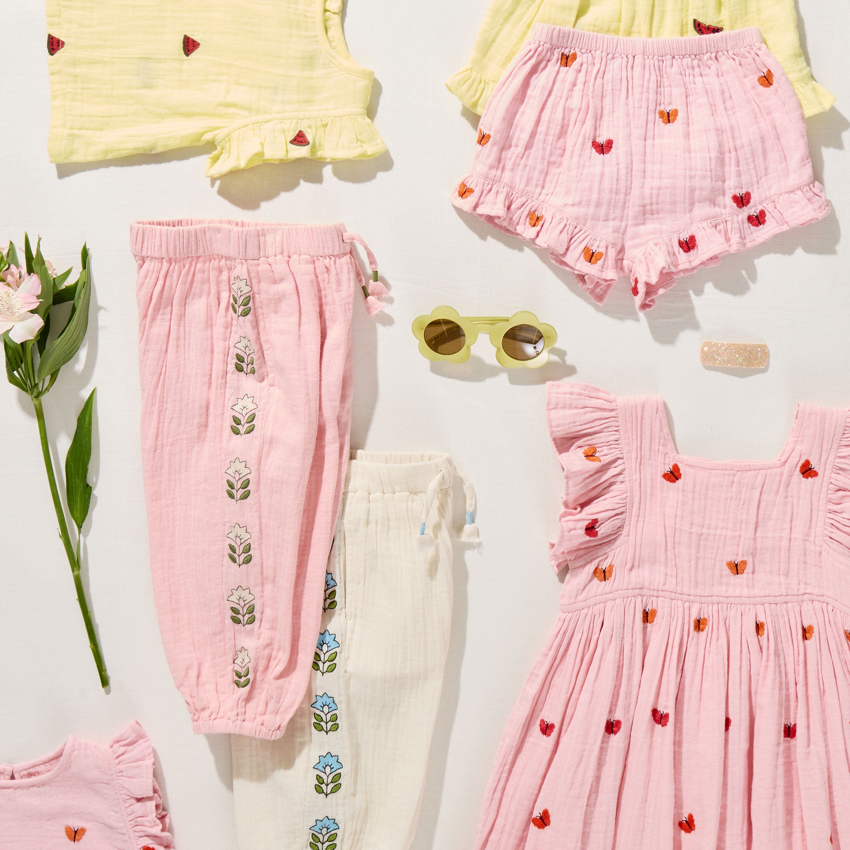 Baby Girls Roey 2-Pc Set (Butterfly Embroidery)