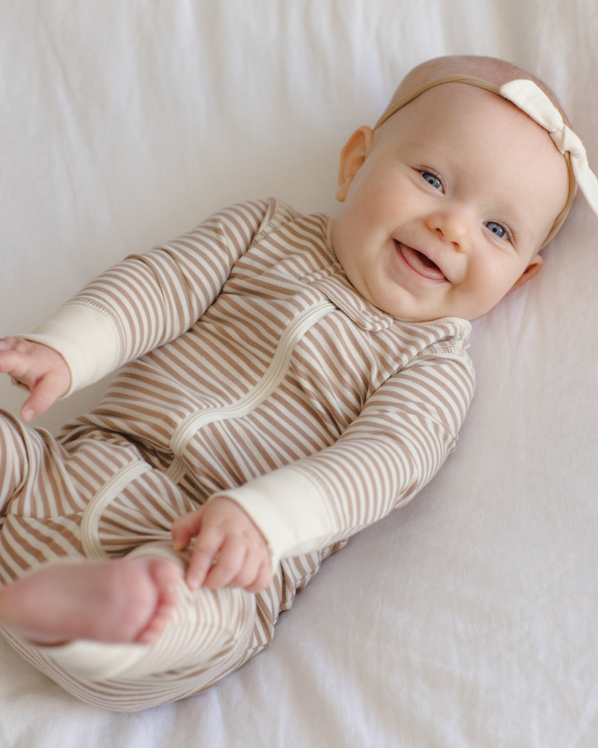 Zip Long Sleeve Sleeper (Almond Stripe)