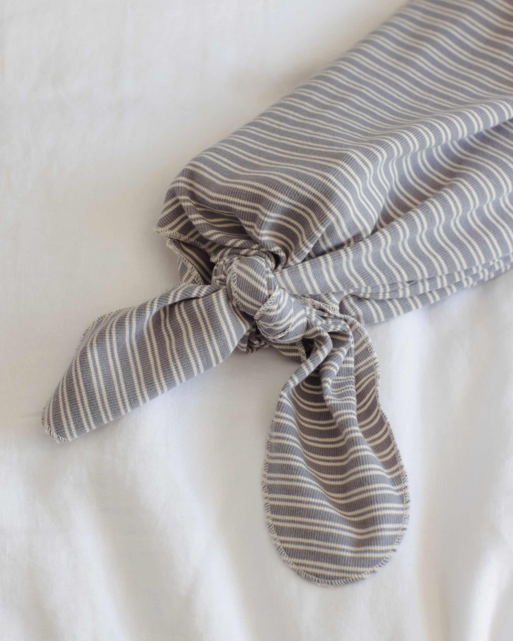 Knotted Baby Gown + Hat Set (Slate Microstripe)