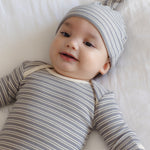 Knotted Baby Gown + Hat Set (Slate Microstripe)