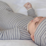 Knotted Baby Gown + Hat Set (Slate Microstripe)