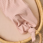 Knotted Baby Gown + Hat Set (Dusty Rose Microstripe)