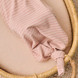 Knotted Baby Gown + Hat Set (Dusty Rose Microstripe)