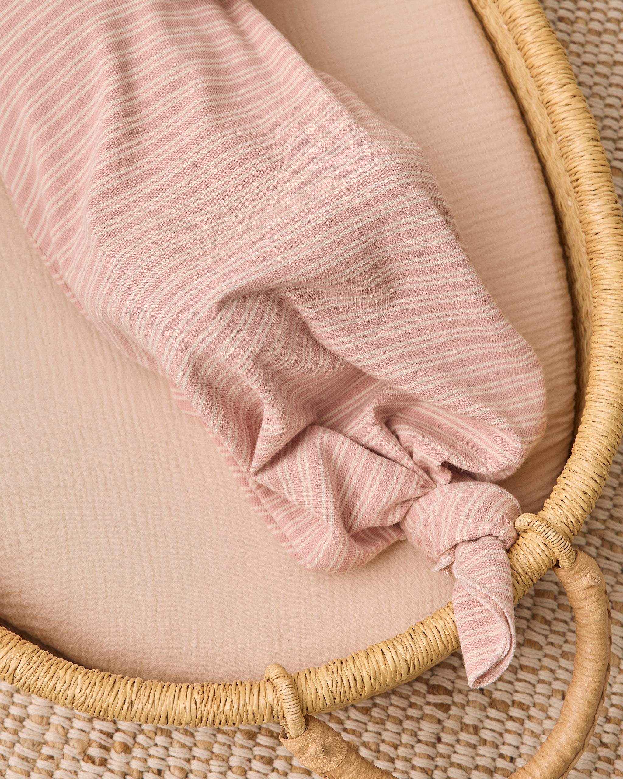 Knotted Baby Gown + Hat Set (Dusty Rose Microstripe)