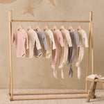 Knotted Baby Gown + Hat Set (Slate Microstripe)