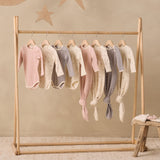 Knotted Baby Gown + Hat Set (Slate Microstripe)