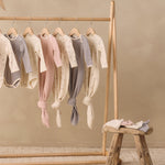 Knotted Baby Gown + Hat Set (Dusty Rose Microstripe)