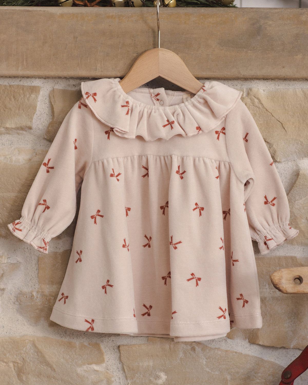 Velour Baby Dress (Red Bows)