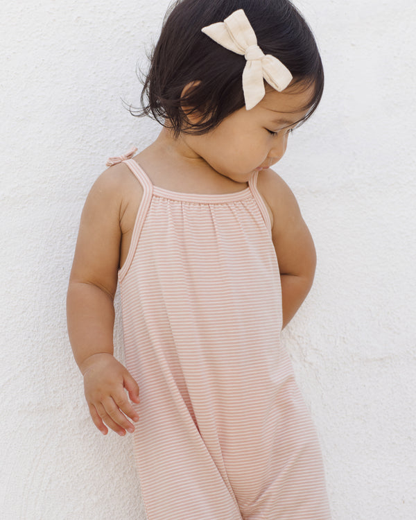 Smocked Jumpsuit (Melon Micro Stripe)