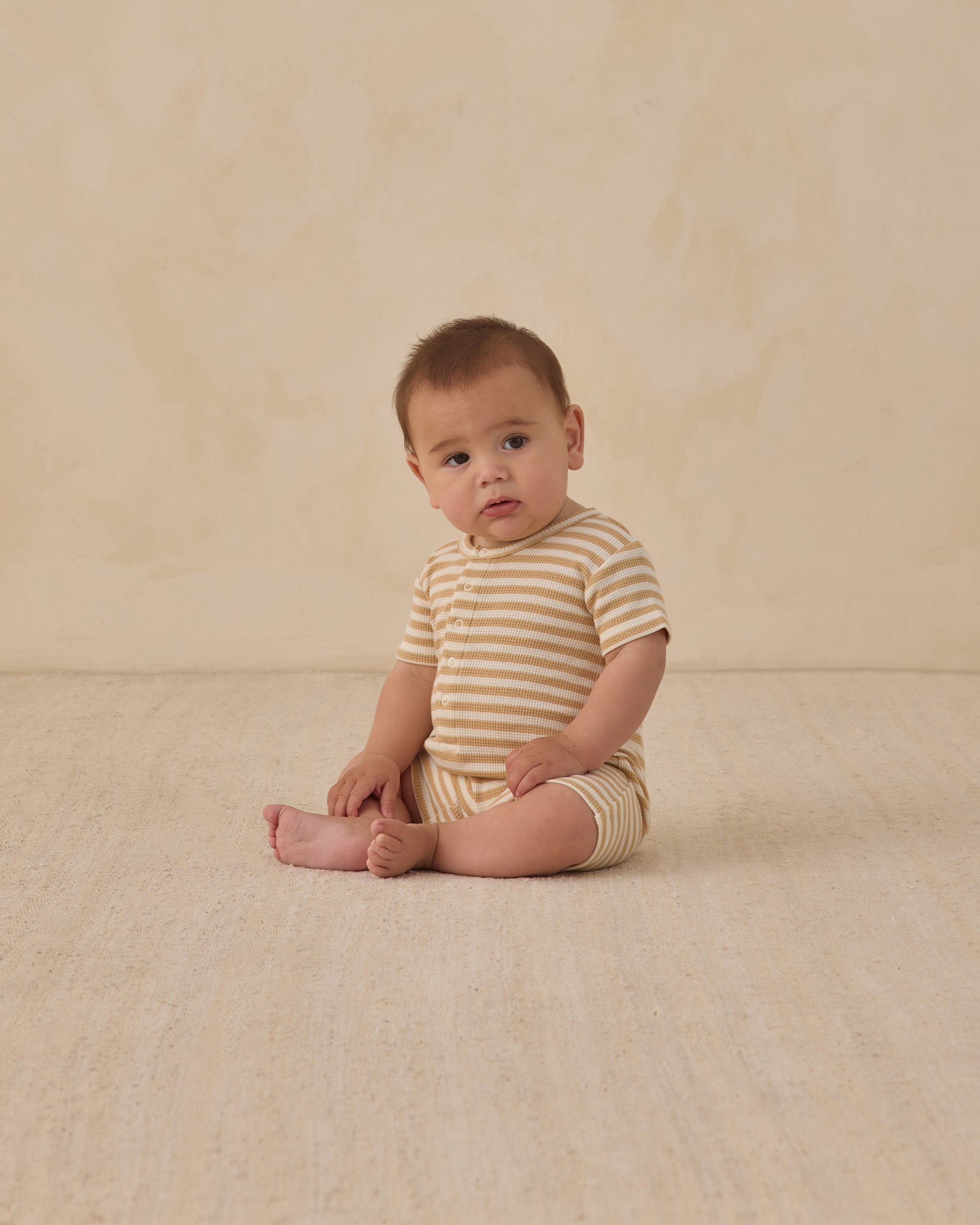 Waffle Snap Romper (Butterscotch Stripe)