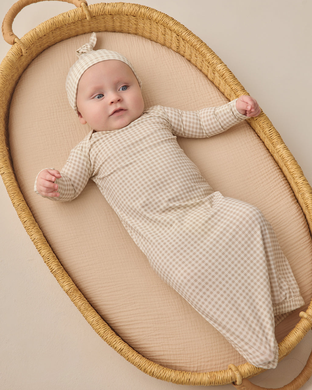 Bamboo Baby Gown + Hat Set (Oat Gingham)