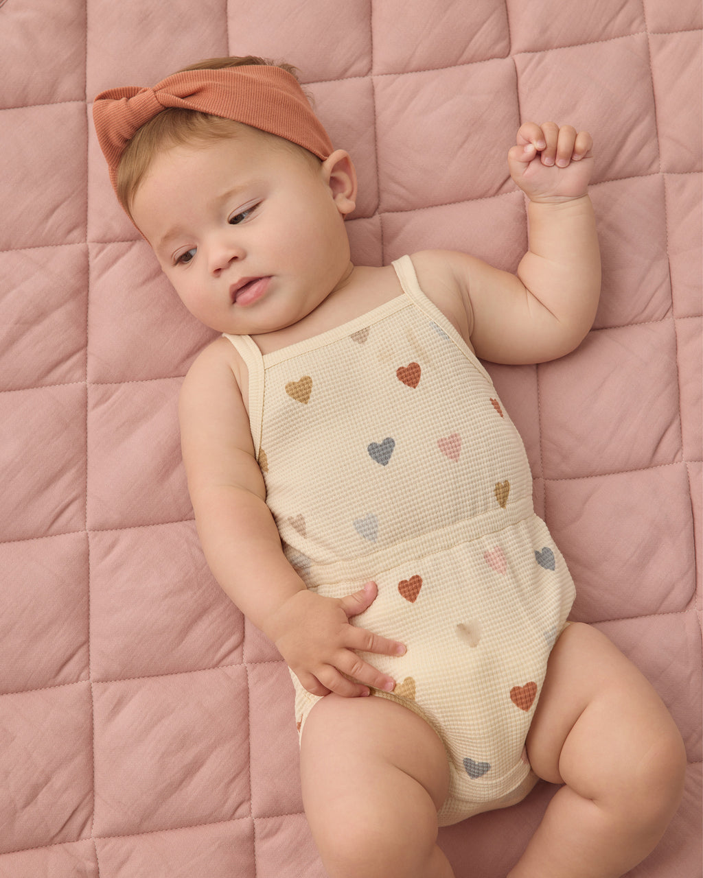 Waffle Cinch Romper (Confetti Hearts)