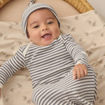 Knotted Baby Gown + Hat Set (Ocean Stripe)