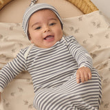 Knotted Baby Gown + Hat Set (Ocean Stripe)