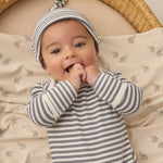 Knotted Baby Gown + Hat Set (Ocean Stripe)