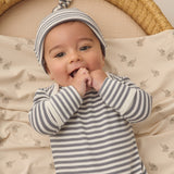 Knotted Baby Gown + Hat Set (Ocean Stripe)