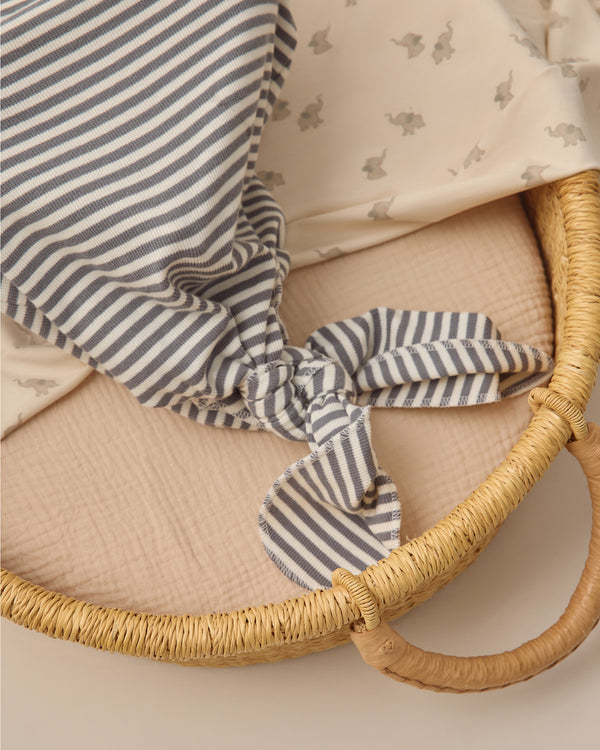 Knotted Baby Gown + Hat Set (Ocean Stripe)