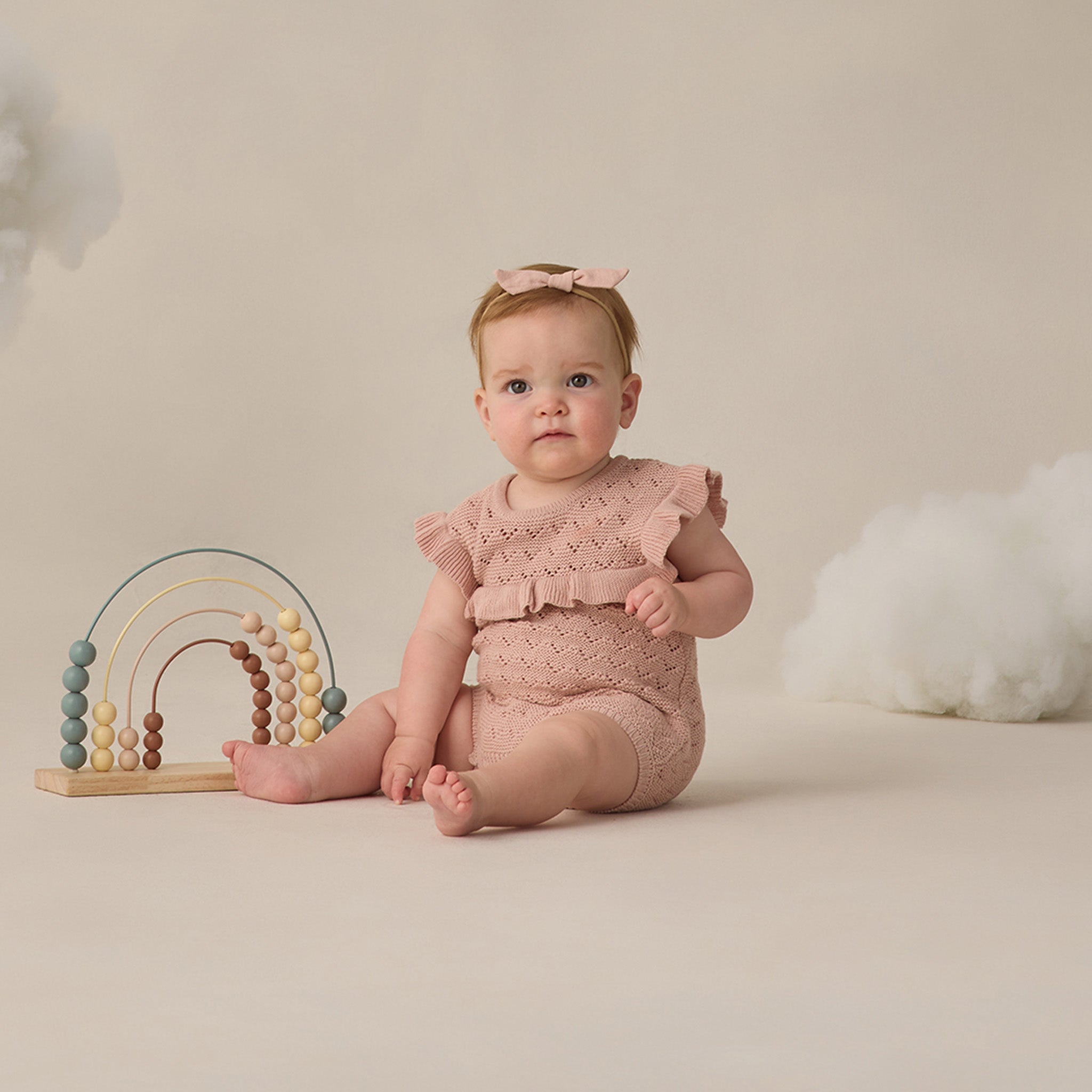 Pointelle Ruffle Romper (Blush)