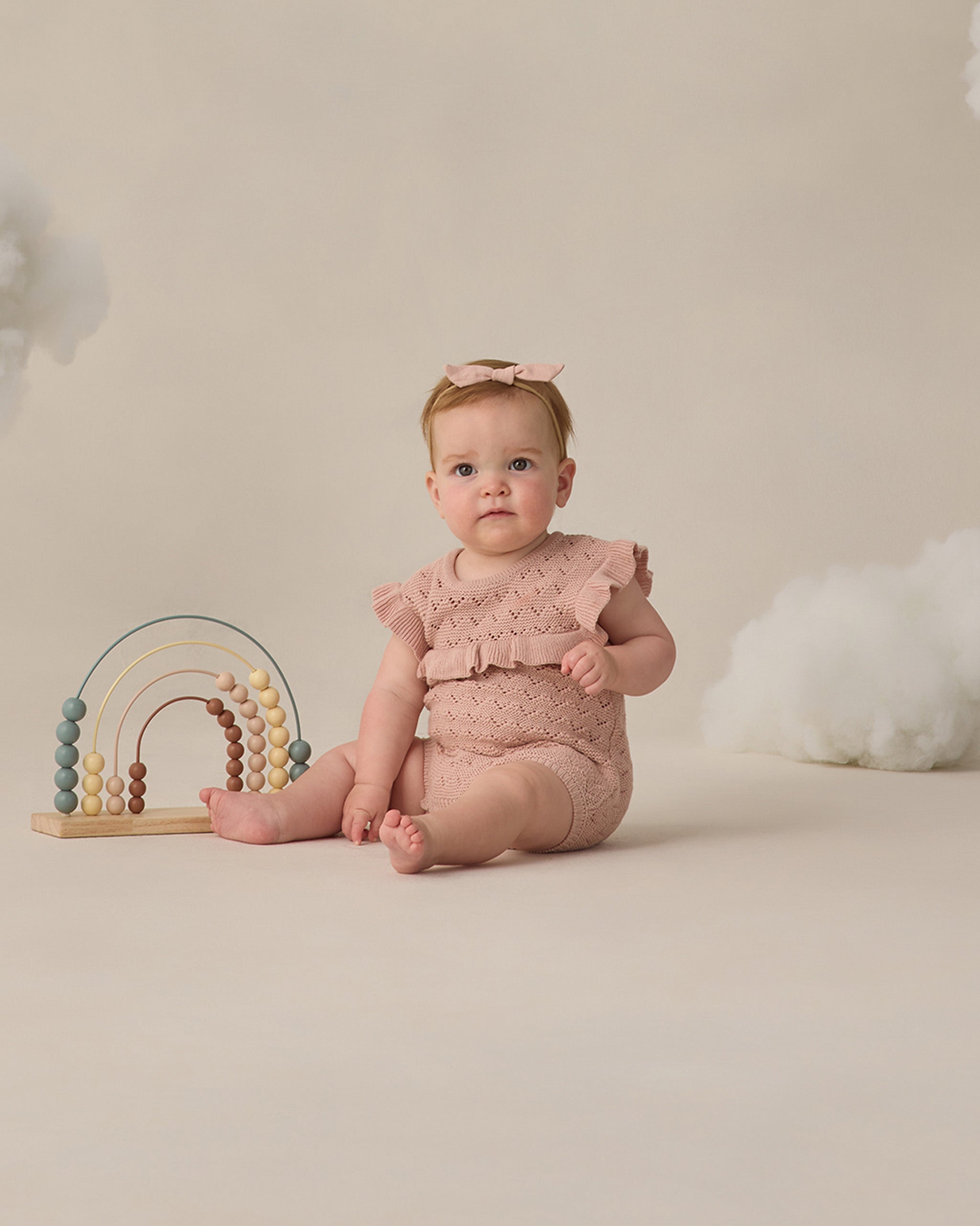 Pointelle Ruffle Romper (Blush)