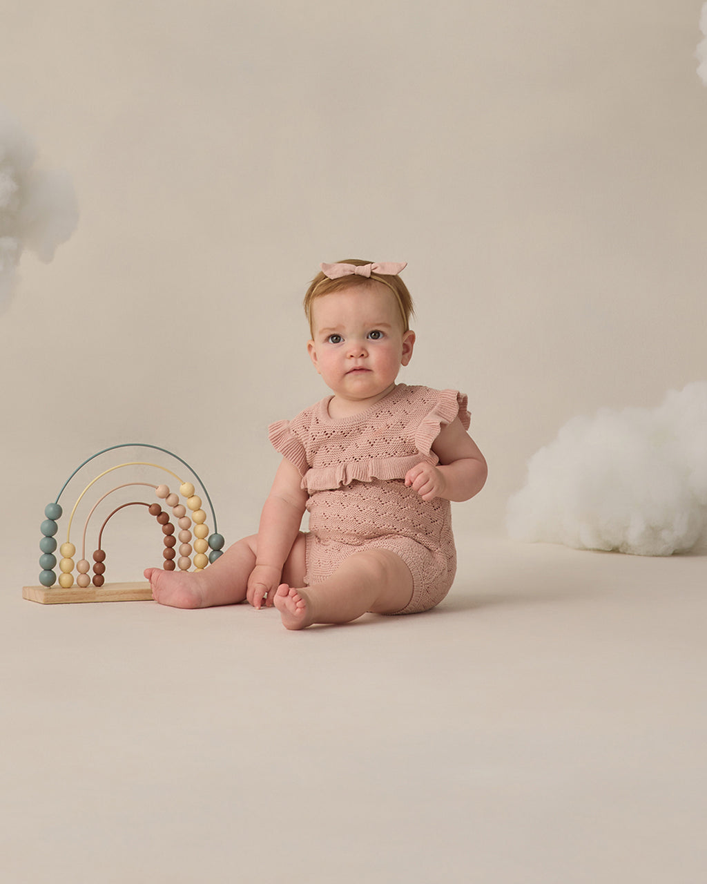 Pointelle Ruffle Romper (Blush)