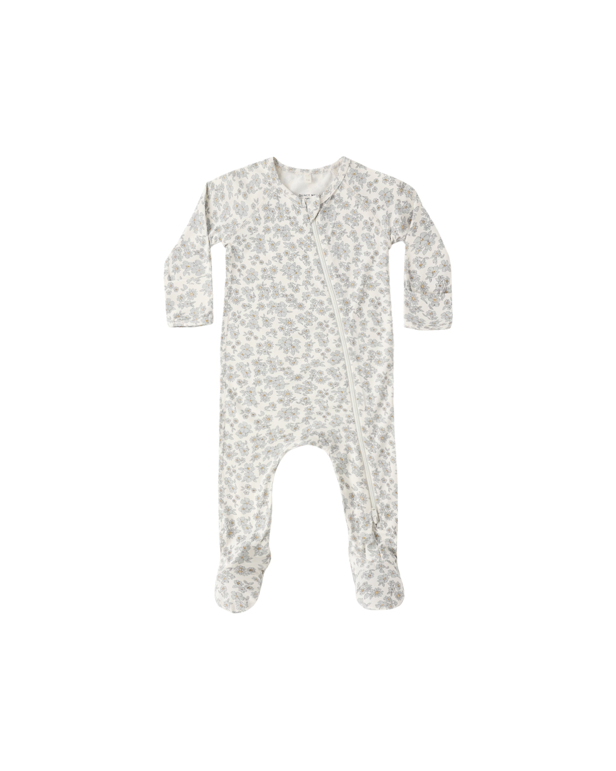 Bamboo Zip Footie (Blue Floral)