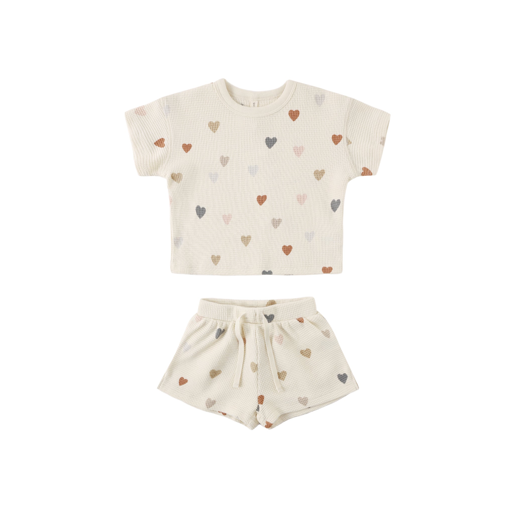 Waffle Tee + Short Set (Confetti Hearts)
