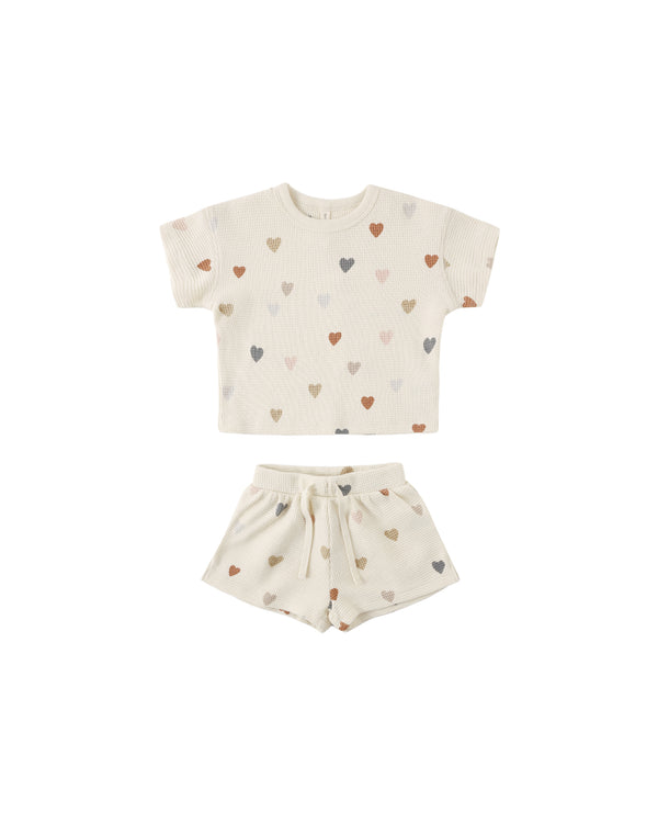 Waffle Tee + Short Set (Confetti Hearts)