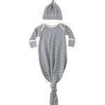 Knotted Baby Gown + Hat Set (Ocean Stripe)