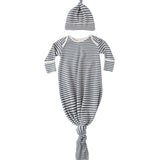 Knotted Baby Gown + Hat Set (Ocean Stripe)