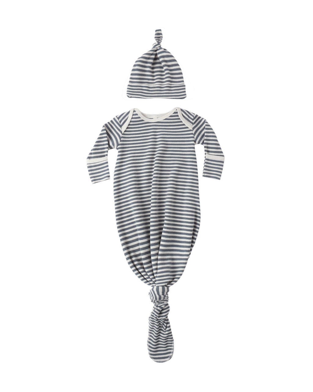 Knotted Baby Gown + Hat Set (Ocean Stripe)