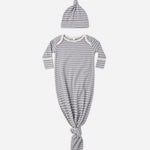 Knotted Baby Gown + Hat Set (Slate Microstripe)