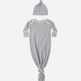 Knotted Baby Gown + Hat Set (Slate Microstripe)