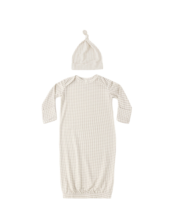 Bamboo Baby Gown + Hat Set (Oat Gingham)